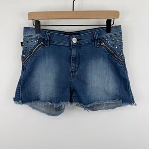 Rock & Republic Denim Shorts Womens 10 Blue Studded Cut Off Frayed Hem